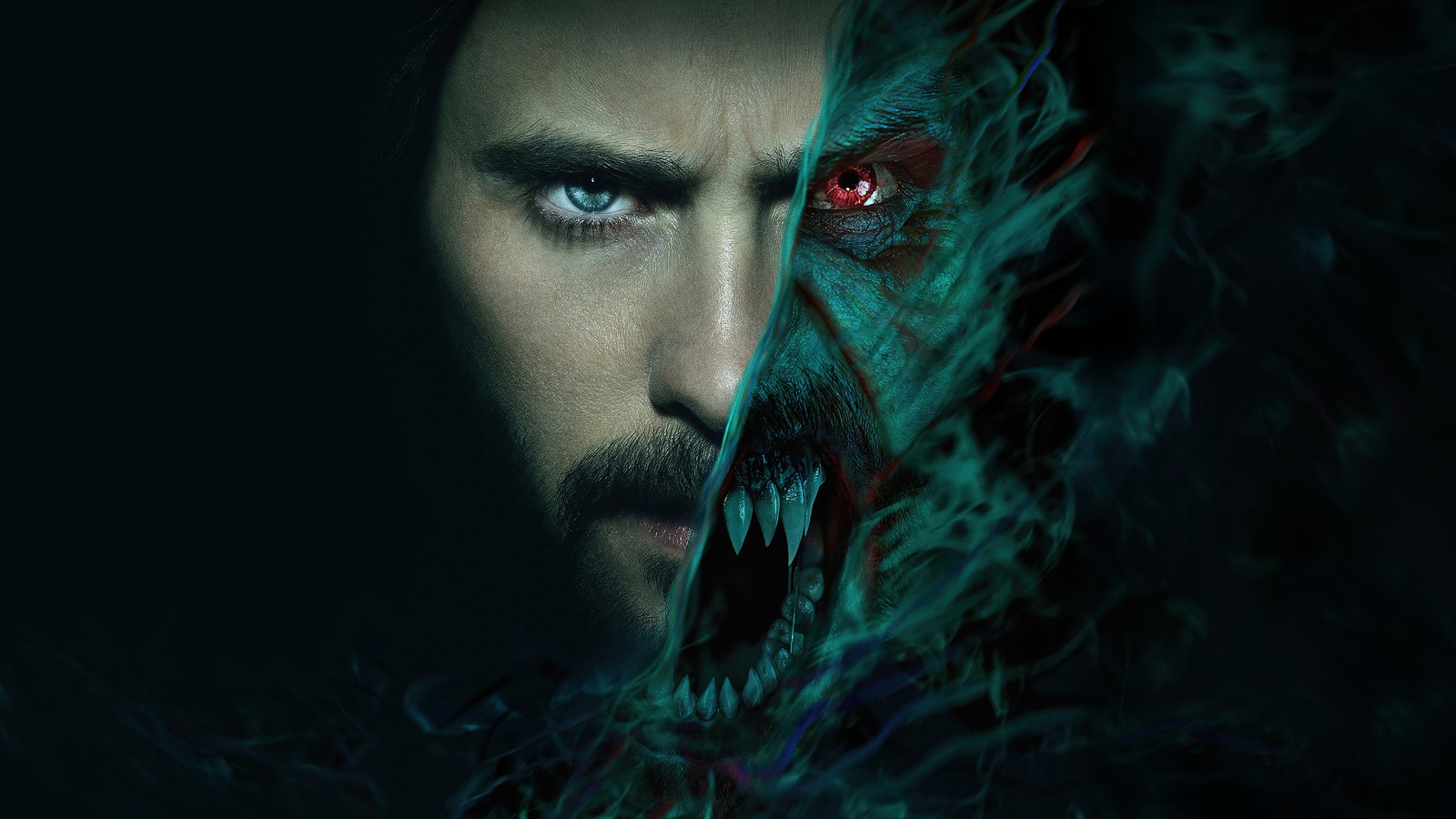 A man with a beard and a moustache stares at the camera (morbius movie, 2022, movie, morbius, jared leto)