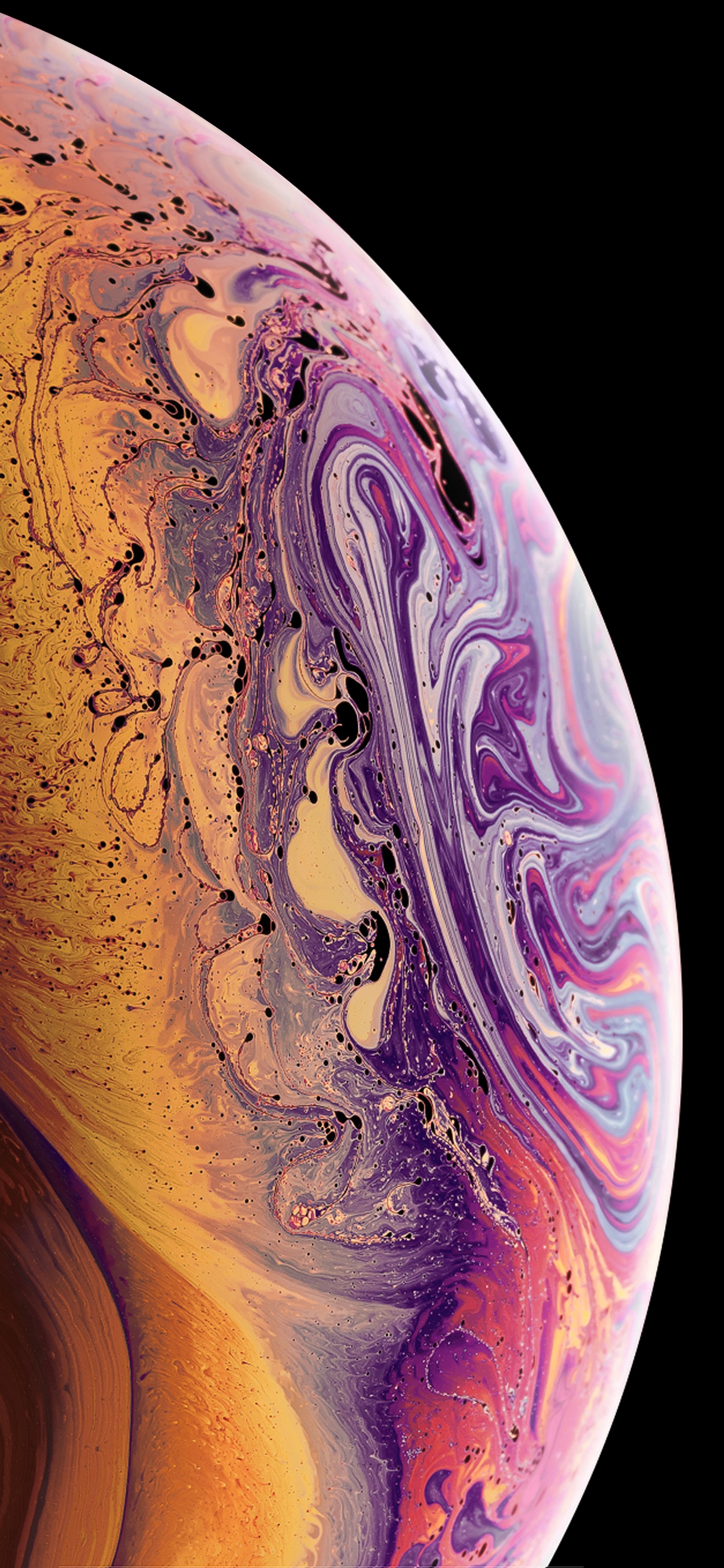 A close up of a cell phone with a purple and yellow design (apples, android, smartphone, art, painting)