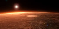 Martian Horizon at Dusk: A Glimpse of Mars' Rugged Surface and Atmosphere