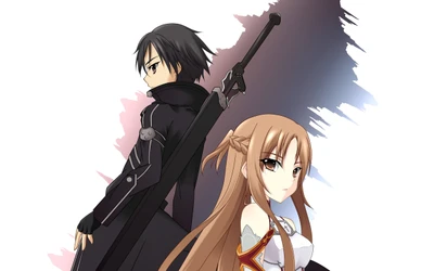 kirito, asuna, anime, cartoon, hime cut