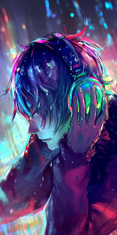 Vibrant Neon Anime Portrait with Electric Colors