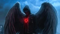 Digital Art of a Hooded Figure with Skull and Angel Wings