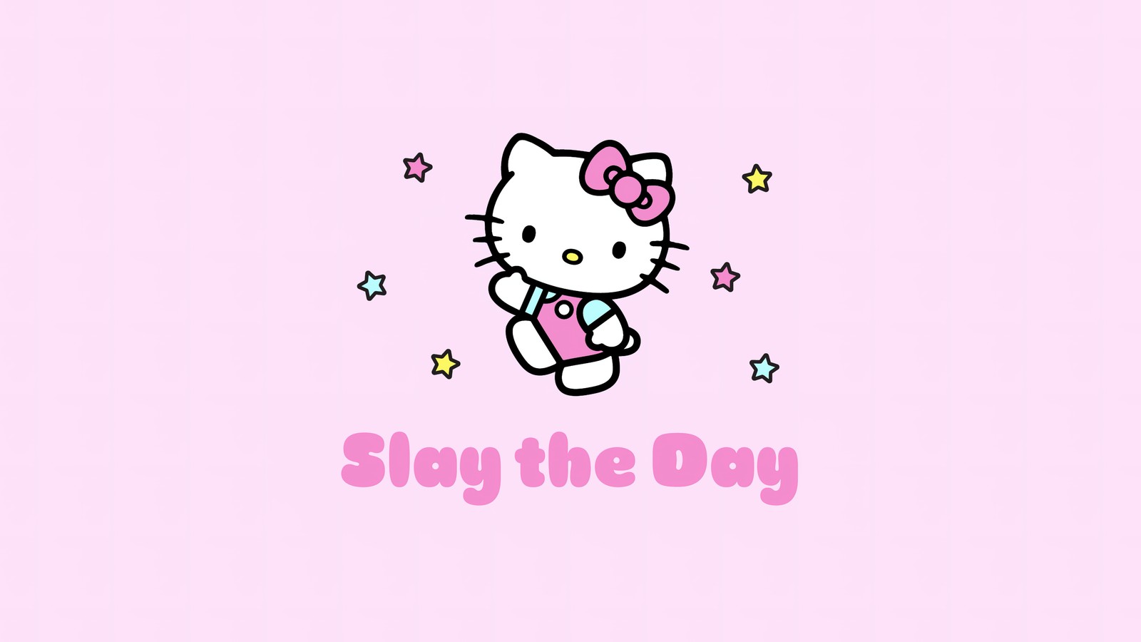 Крупный план обоев с хелло китти и звёздами (slay the day, хелло китти, hello kitty, розовая эстетика, девчачьи цитаты)