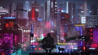 Ninja dans une ville néon : Un paysage nocturne cyberpunk