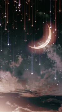 lune, nuit, ciel, étoiles