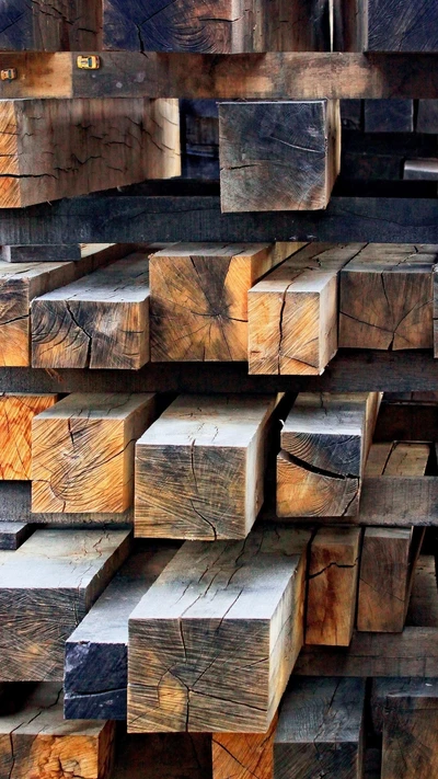 Stacked Lumber and Railroad Ties in Various Textures