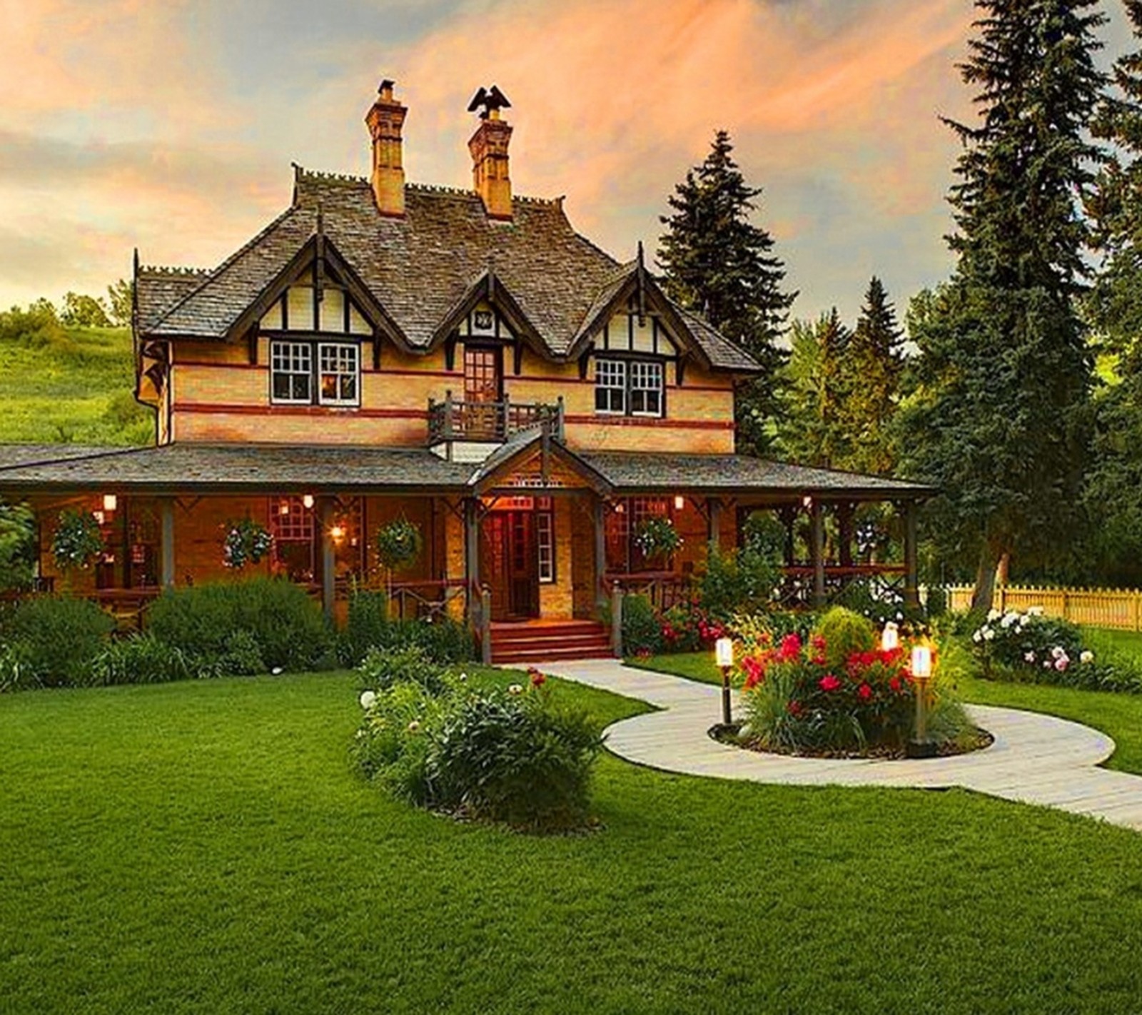 Una casa árabe con un jardín y un camino que lleva a ella (cabaña, casa, paisaje, naturaleza, nuevo)