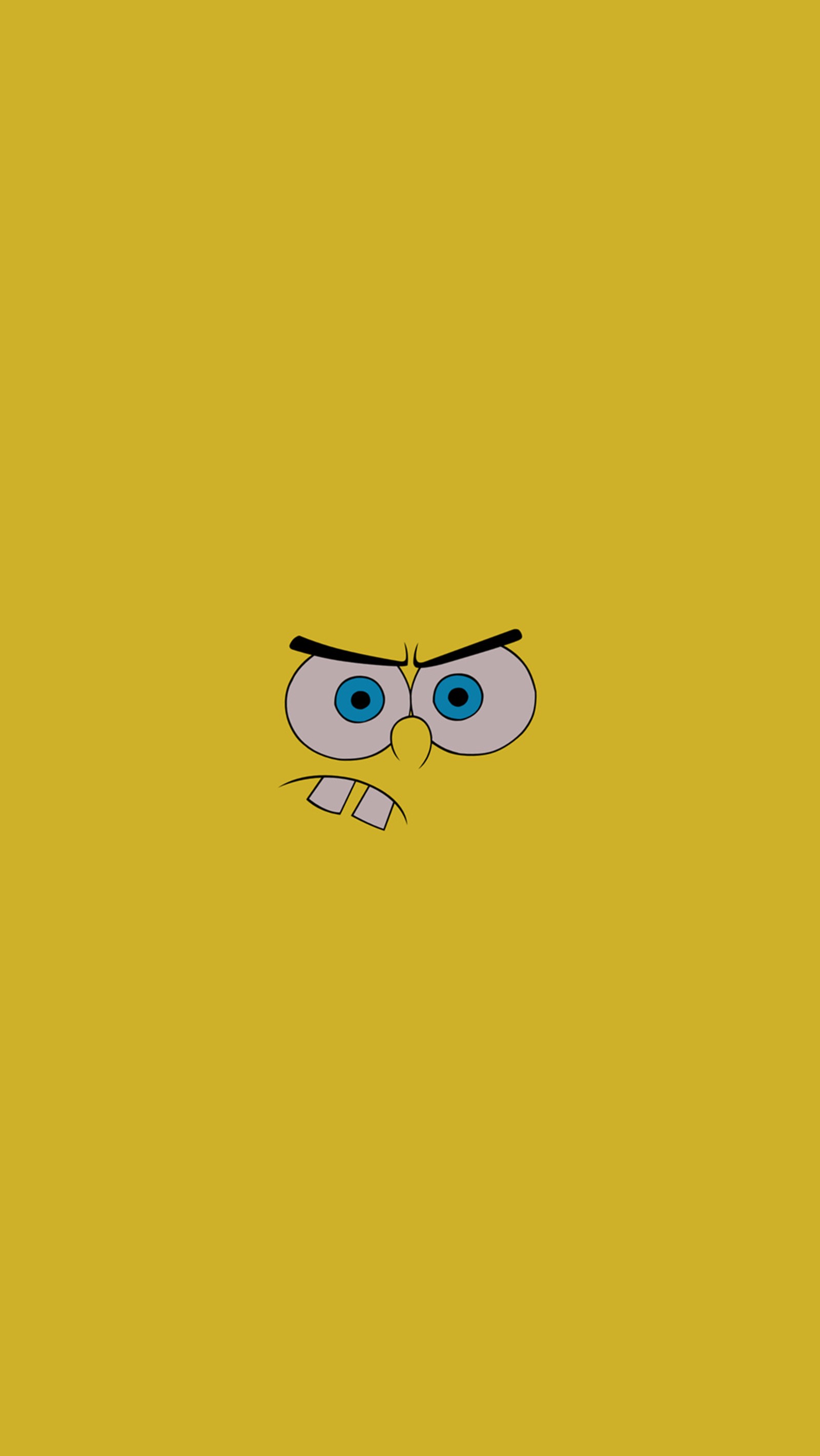 Un primer plano de una cara de dibujos animados con un fondo amarillo (2017, plano, divertido, bob esponja, spongebob)