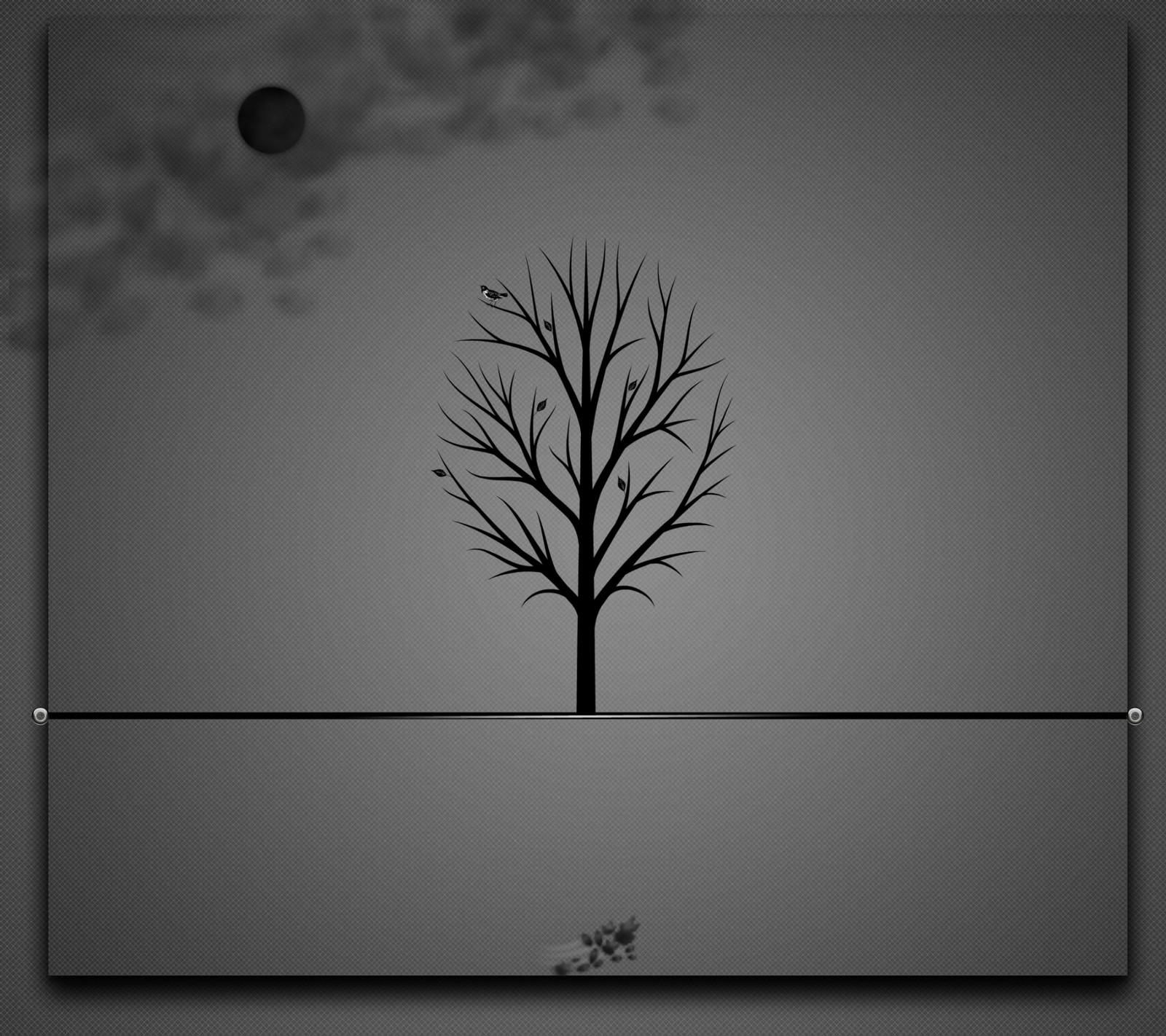 There is a black and white photo of a tree with a bird on it (abstract, dark, fall, landscape, moments)