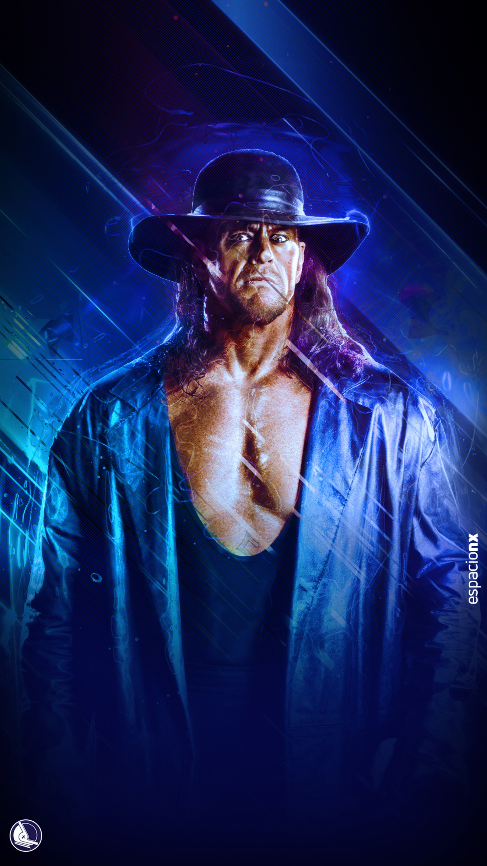 Un gros plan d'un homme avec un chapeau et une veste (lundertaker, undertaker, wwe)