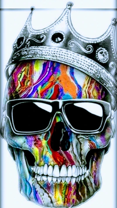 Vibrant Skull with Crown and Sunglasses