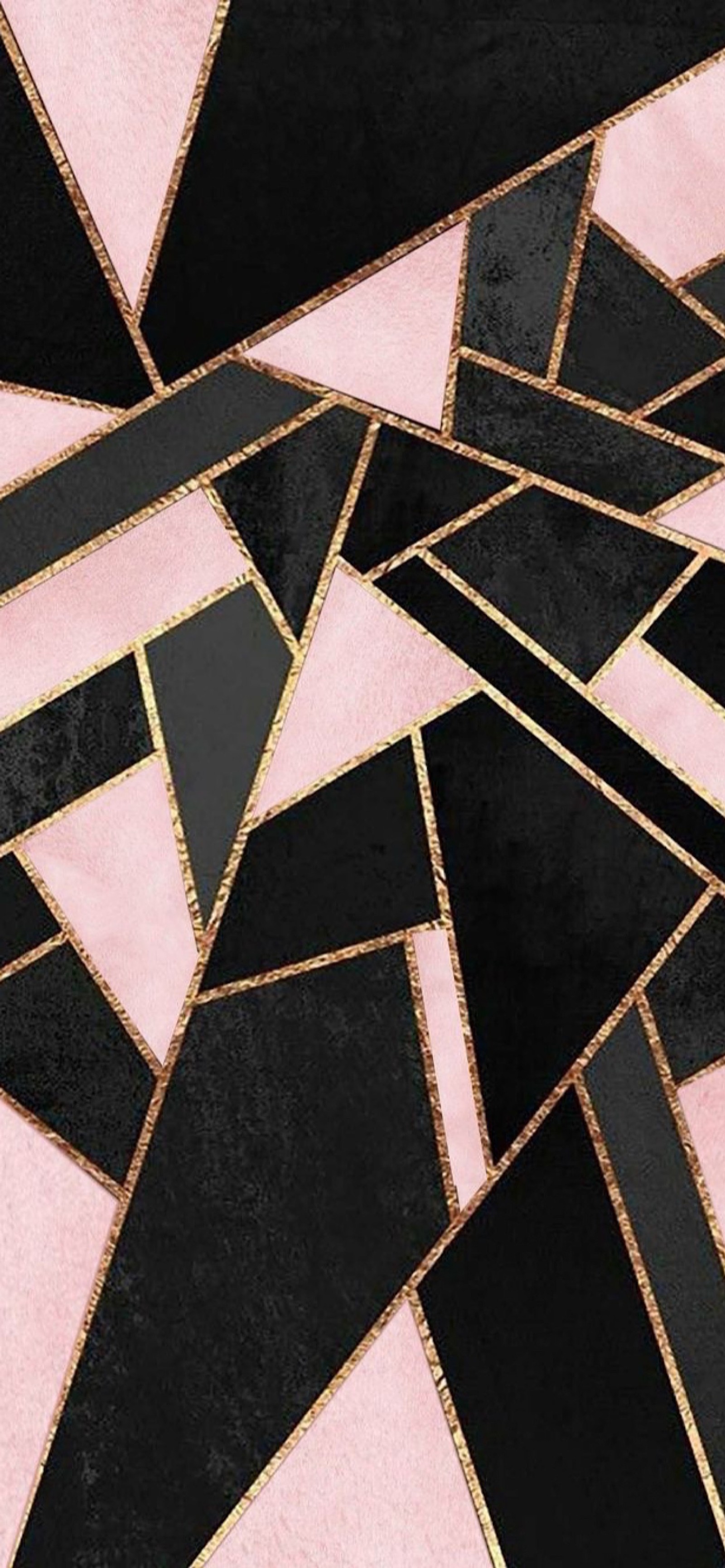 A close up of a pink and black abstract design with gold lines (abstract, black, glitter, gold, pattern)