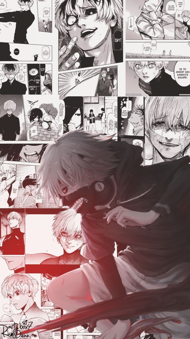 Персонажи аниме в комиксе с красным светом (канеки, kaneki, токийский гуль, tokyo ghoul)