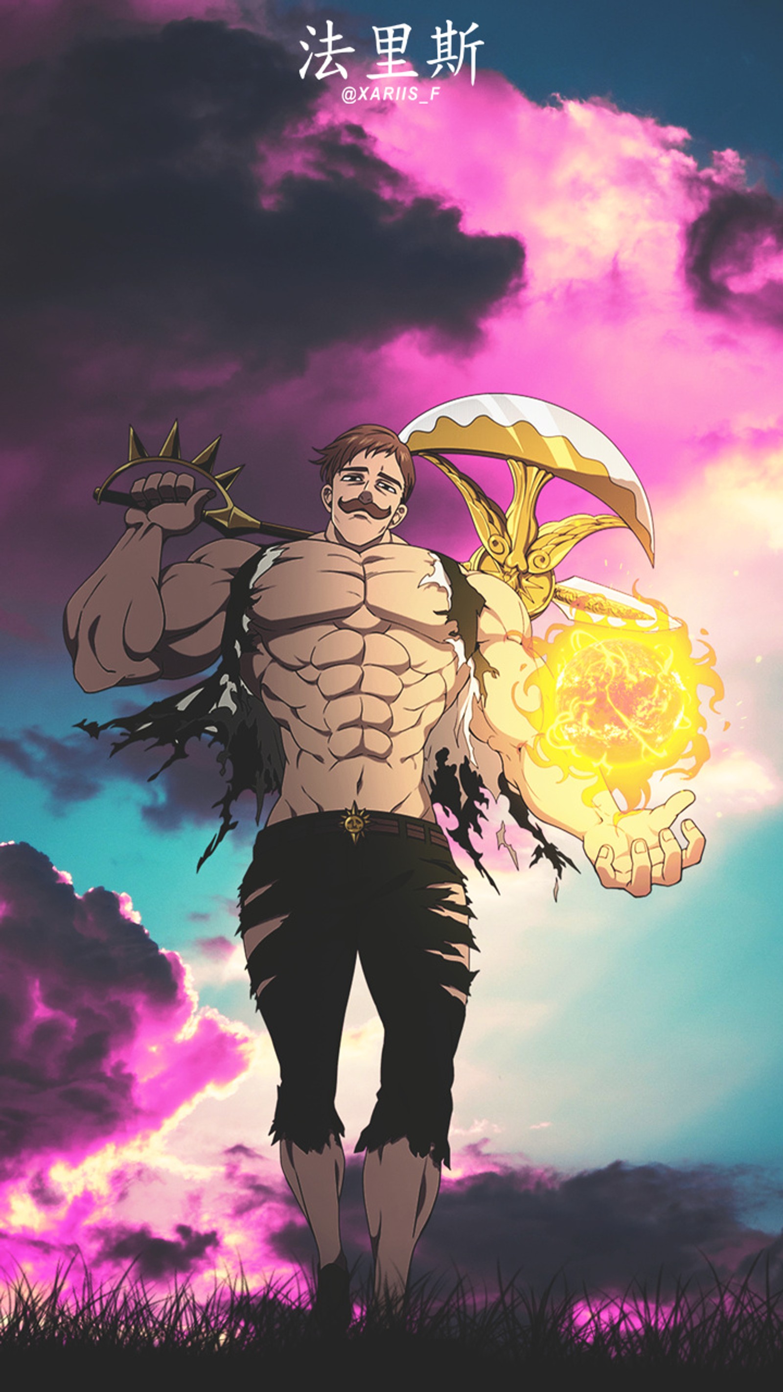 Personaje de anime sosteniendo una bola de fuego en su mano (anime, animeedit, prohibición, diane, escanor)