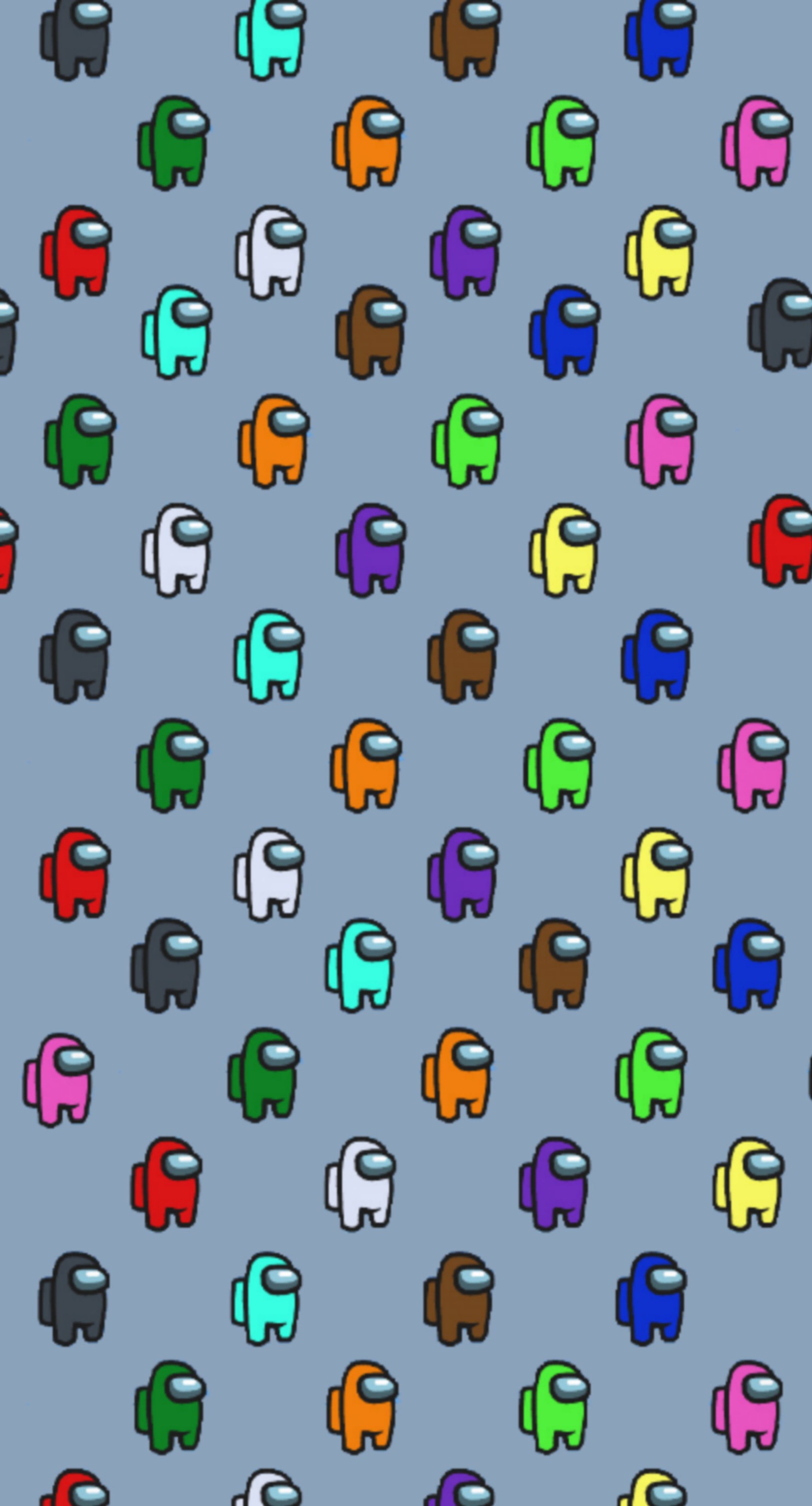 A close up of a bunch of small elephants on a gray background (among us, among us colorful, among us crewmate, among us crewmates, among us impostor)