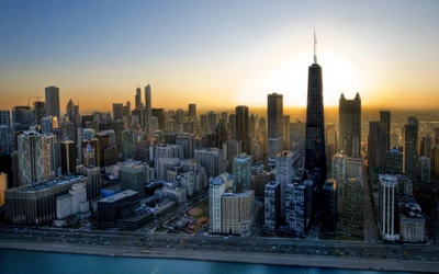 Sonnenuntergang über der Skyline von Chicago: Eine majestätische urbane Metropole