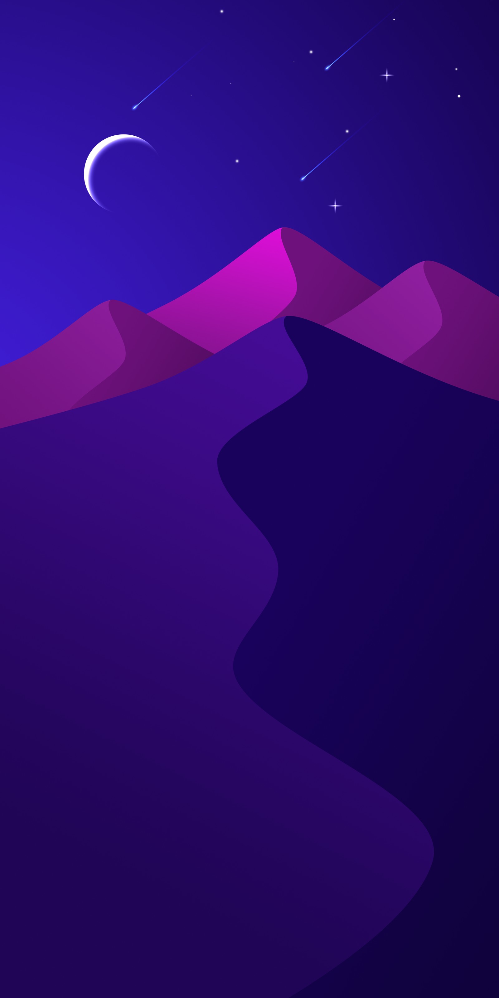 Paysage désertique violet et bleu avec un croissant et des étoiles (violet, texte, azur, le geste, croissant)