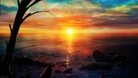 sunset, beach, sky, clouds, scenery wallpaper