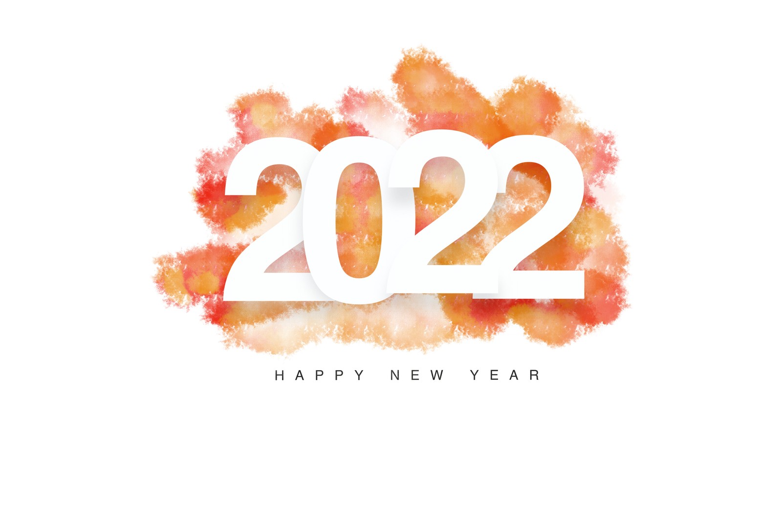 Weiße und orange aquarell 2021 neujahrskarte (2022 neues jahr, spritzer, frohes neues jahr, weißer hintergrund, 5k)