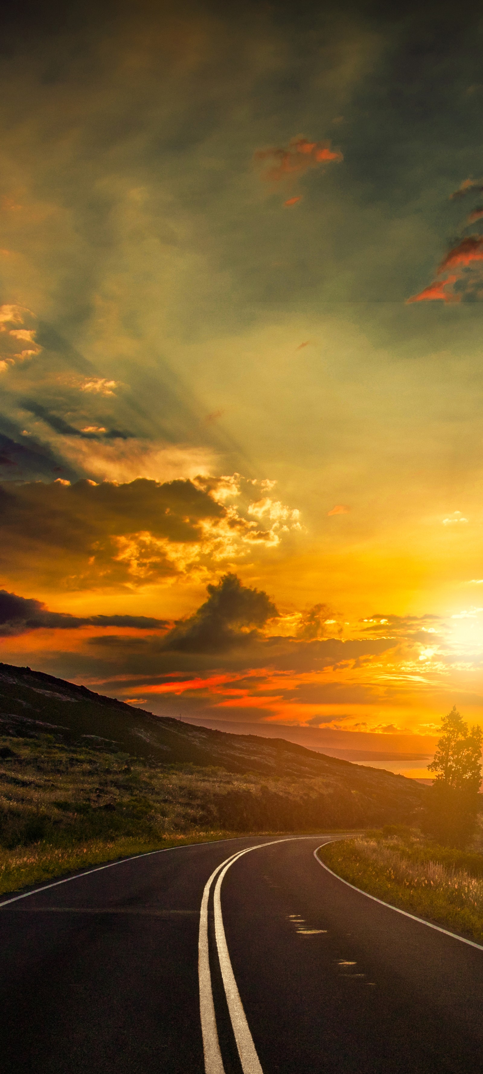 Lade sonnenuntergang, straße, wolke, landschaft, natur Hintergrund herunter