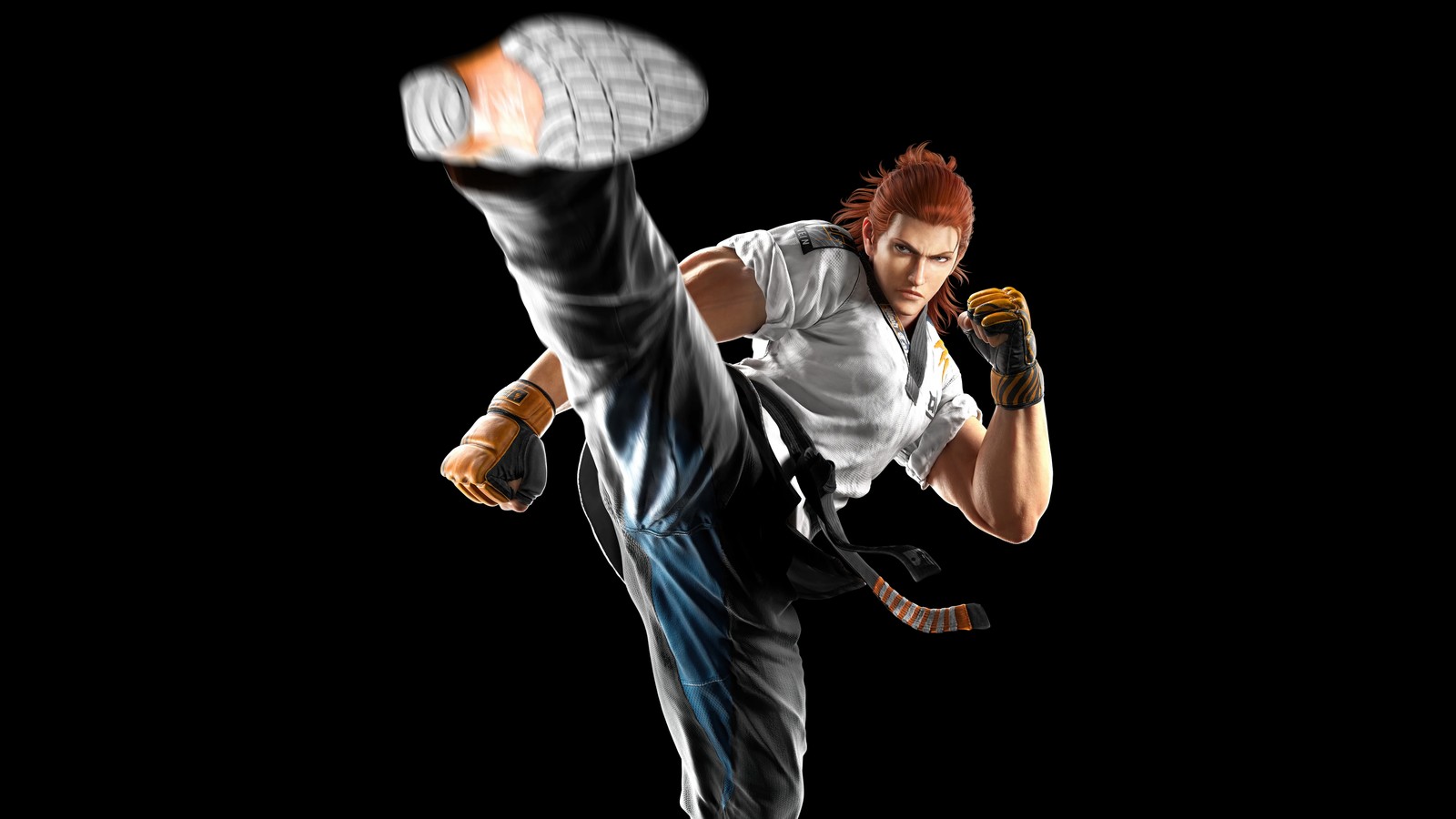 Un hombre con camisa blanca y pantalones negros dando una patada (hwoarang, 8k, tekken 8, 5k, amoled)