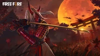 Guerrier samouraï avec katana dans Garena Free Fire sous une pleine lune