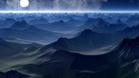 Moonlit Fantasy Landscape: Majestic Mountain Ranges Under a Starry Sky