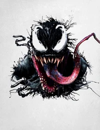 Ilustración dinámica de Venom con colmillos intimidantes y lengua azotadora