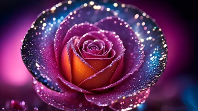 Glittering Pink Rose in Bokeh Bliss: A Digital Floral Elegance