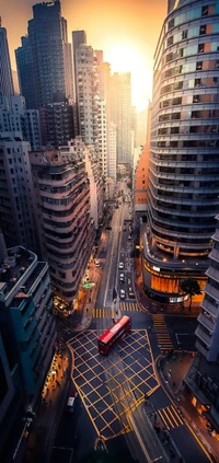 Urban Sunset: A Skyline of Skyscrapers and Dynamic Infrastructure