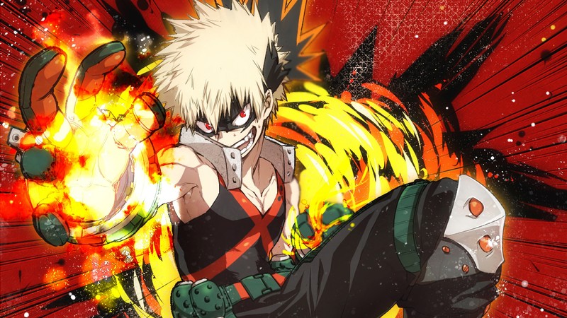 Аниме персонаж с огненным шаром в руке (katsuki bakugo, кацчан, kacchan, боку но хиро академия, my hero academia)