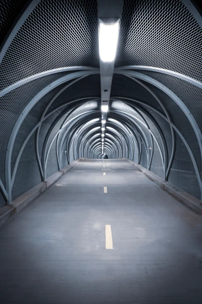 Monochrome Tunnel of Light: A Symmetrical Metro Passageway