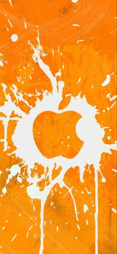 Éclaboussure orange vibrante avec illustration du logo Apple