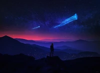 surreal, girl, night, starry sky, night sky wallpaper