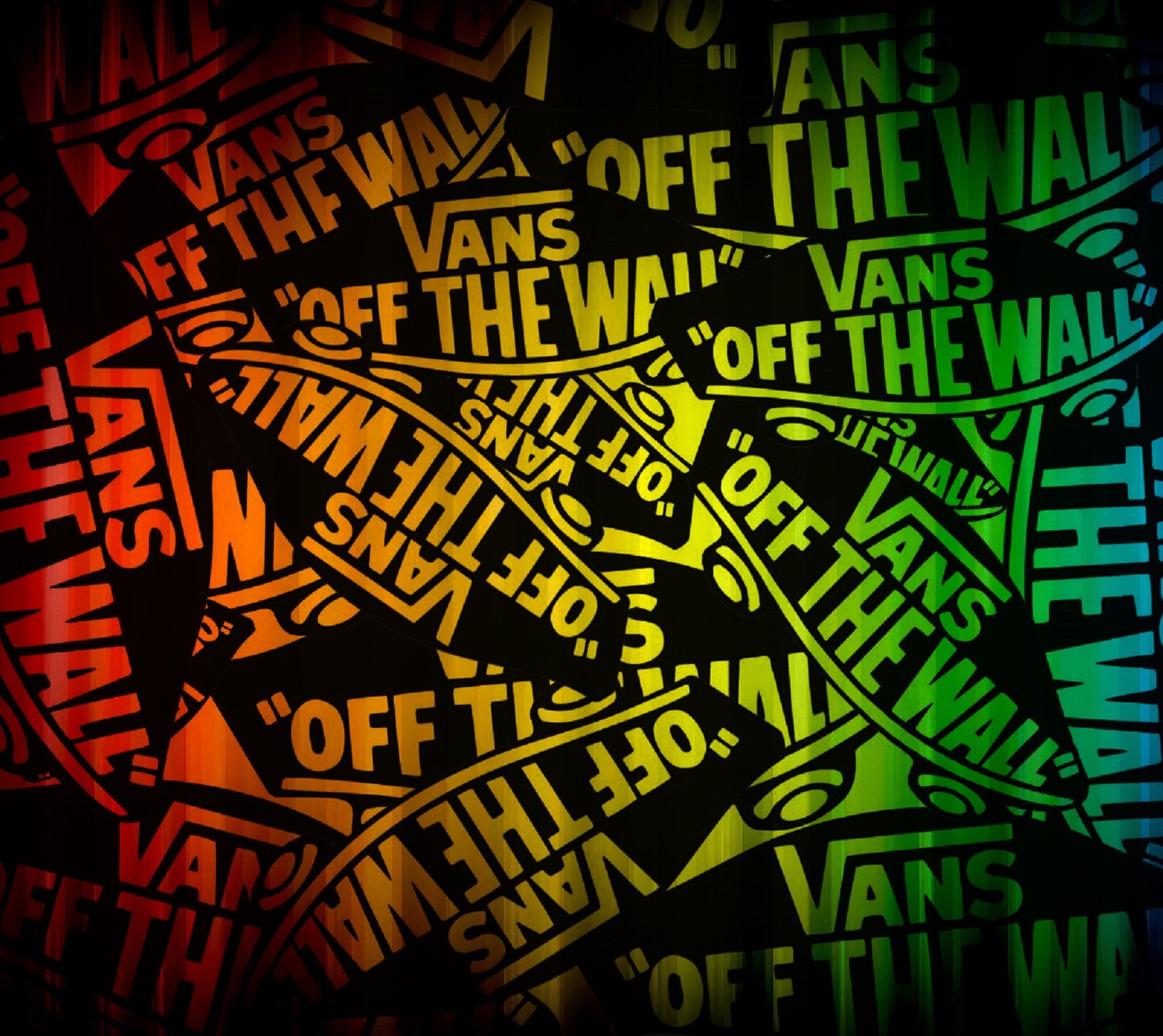 Nahaufnahme einer wand mit vielen vans off the wall stickern (logo, vans)