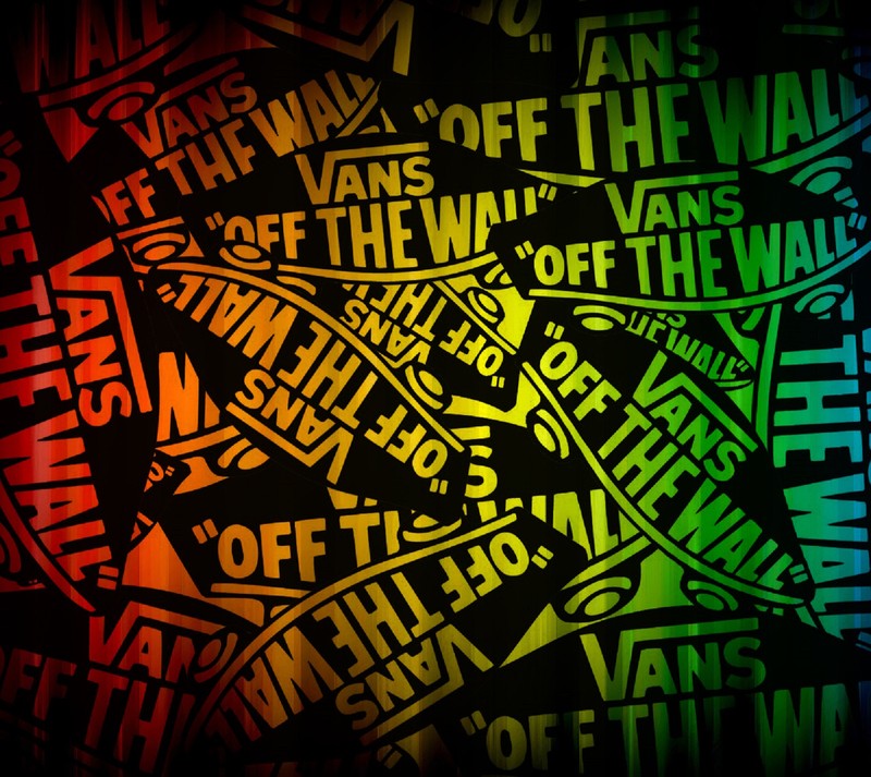 Крупный план стены с множеством стикеров vans off the wall (логотип, vans)