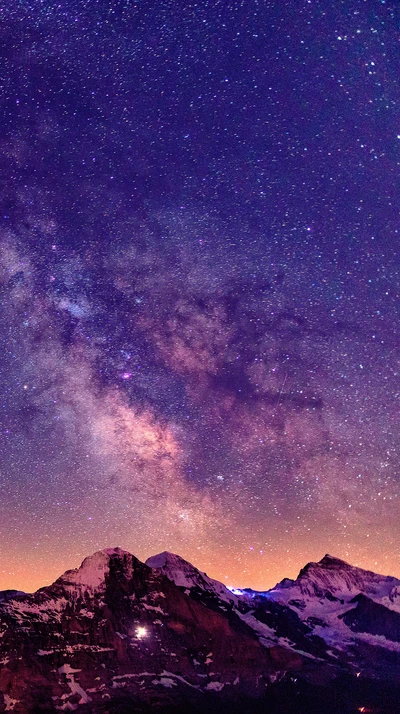 mountain, sky, stars