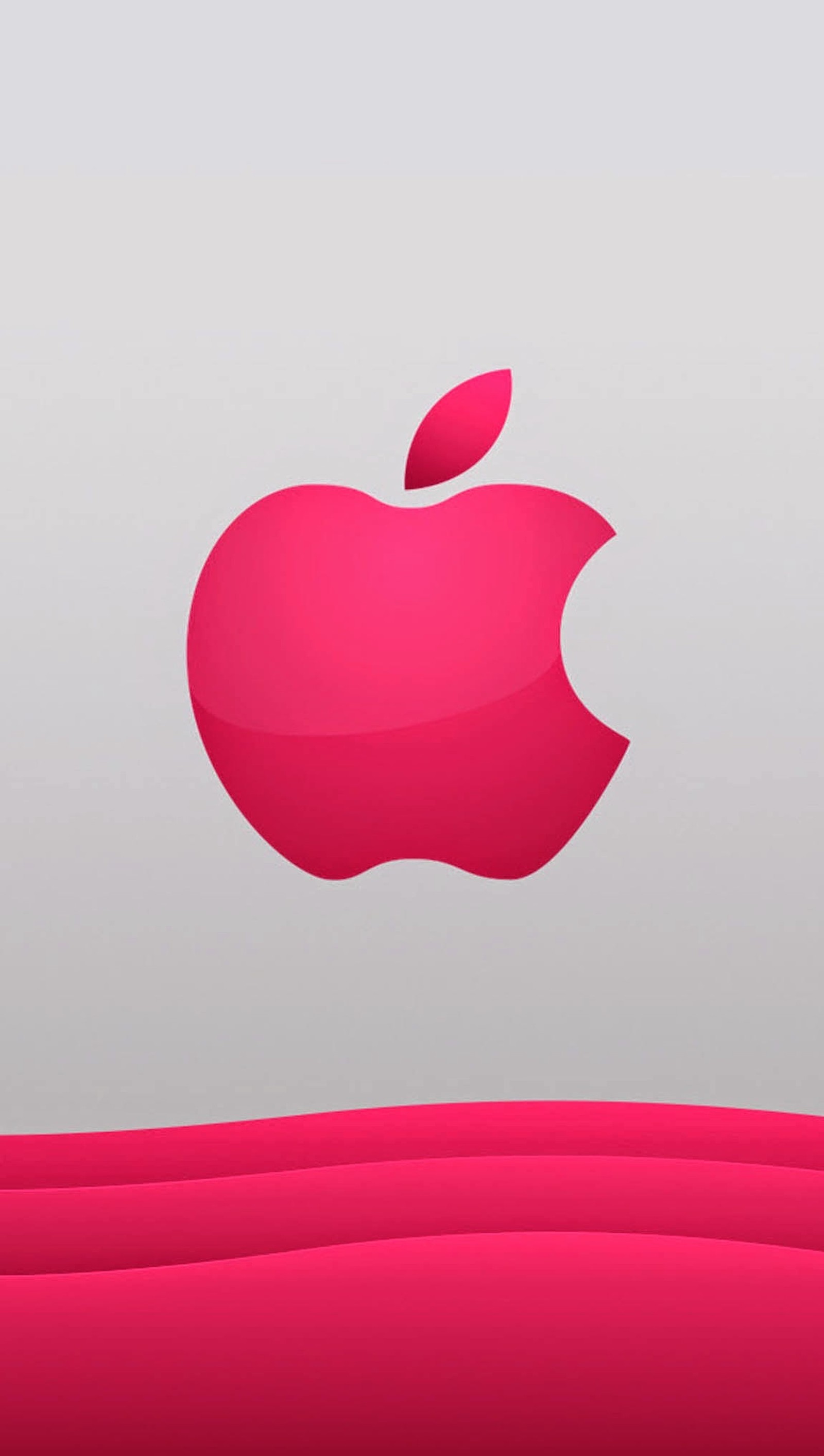 Apple logo on a pink background with a curved wave (apple, logo)