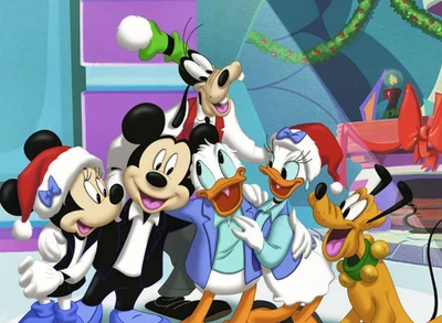 Personajes de Disney celebrando las fiestas