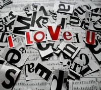 Collage de lettres exprimant l'amour : 'Je t'aime