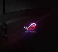 Logotipo da Asus Republic of Gamers (ROG) com fundo preto elegante.