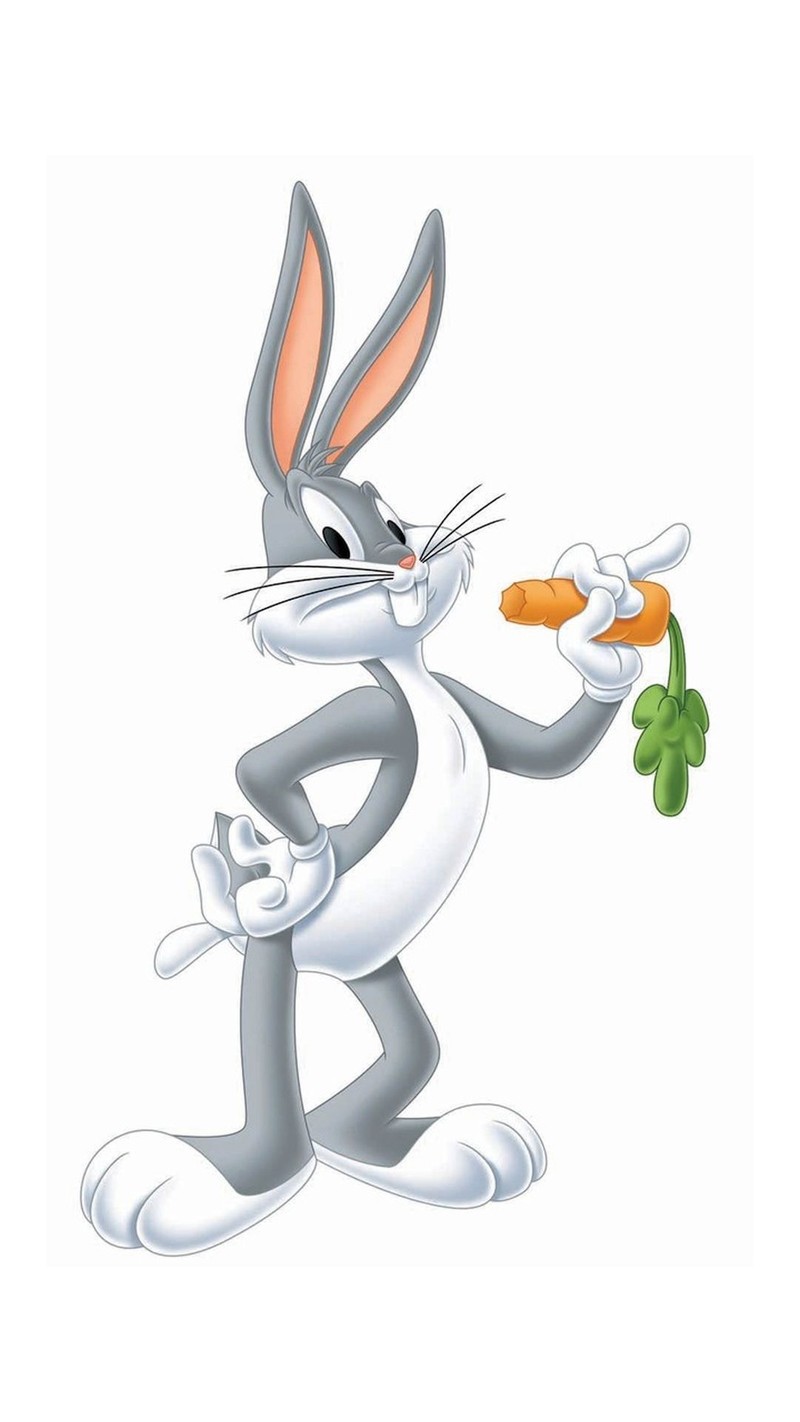 Мультяшный кролик с морковкой, указывающим на нее (багз банни, bugs bunny, персонаж мультфильма)