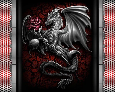 dragon, métal, rose