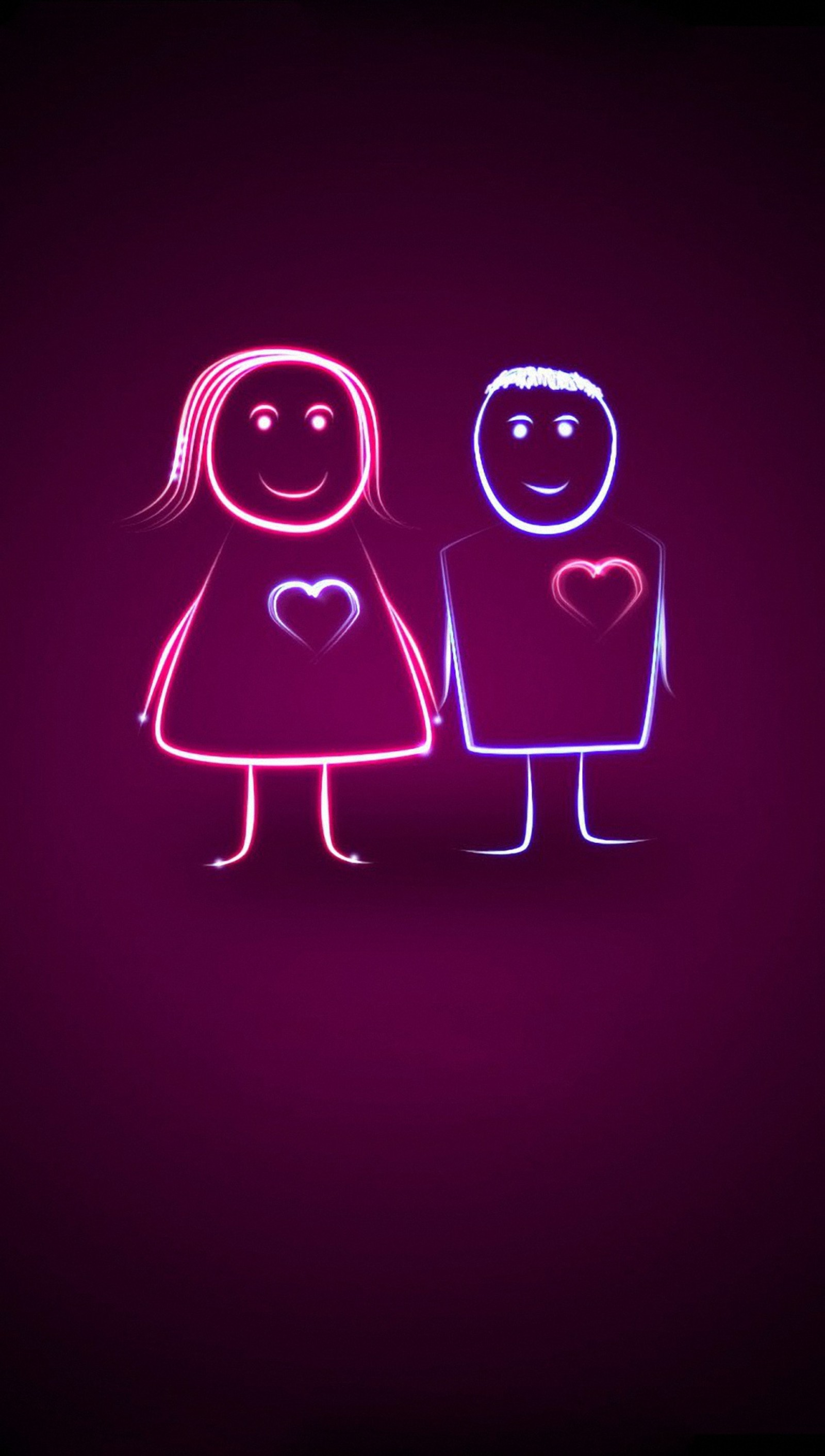 Neon drawing of a couple holding hands with a heart (dfs, fgh)