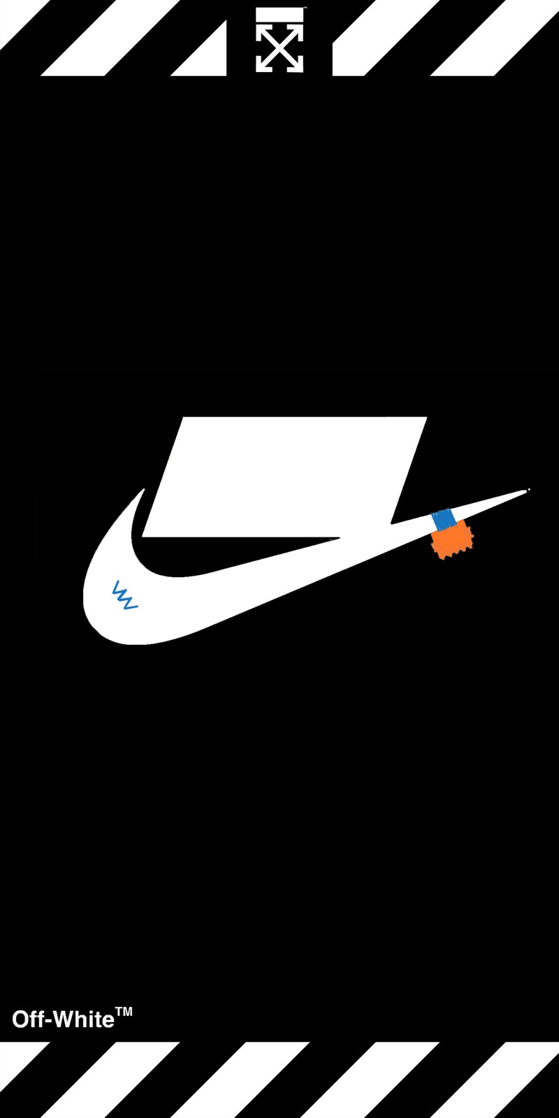 Близкий план черно-белого постера с белым логотипом nike (iphone, логотип, nike, off white)