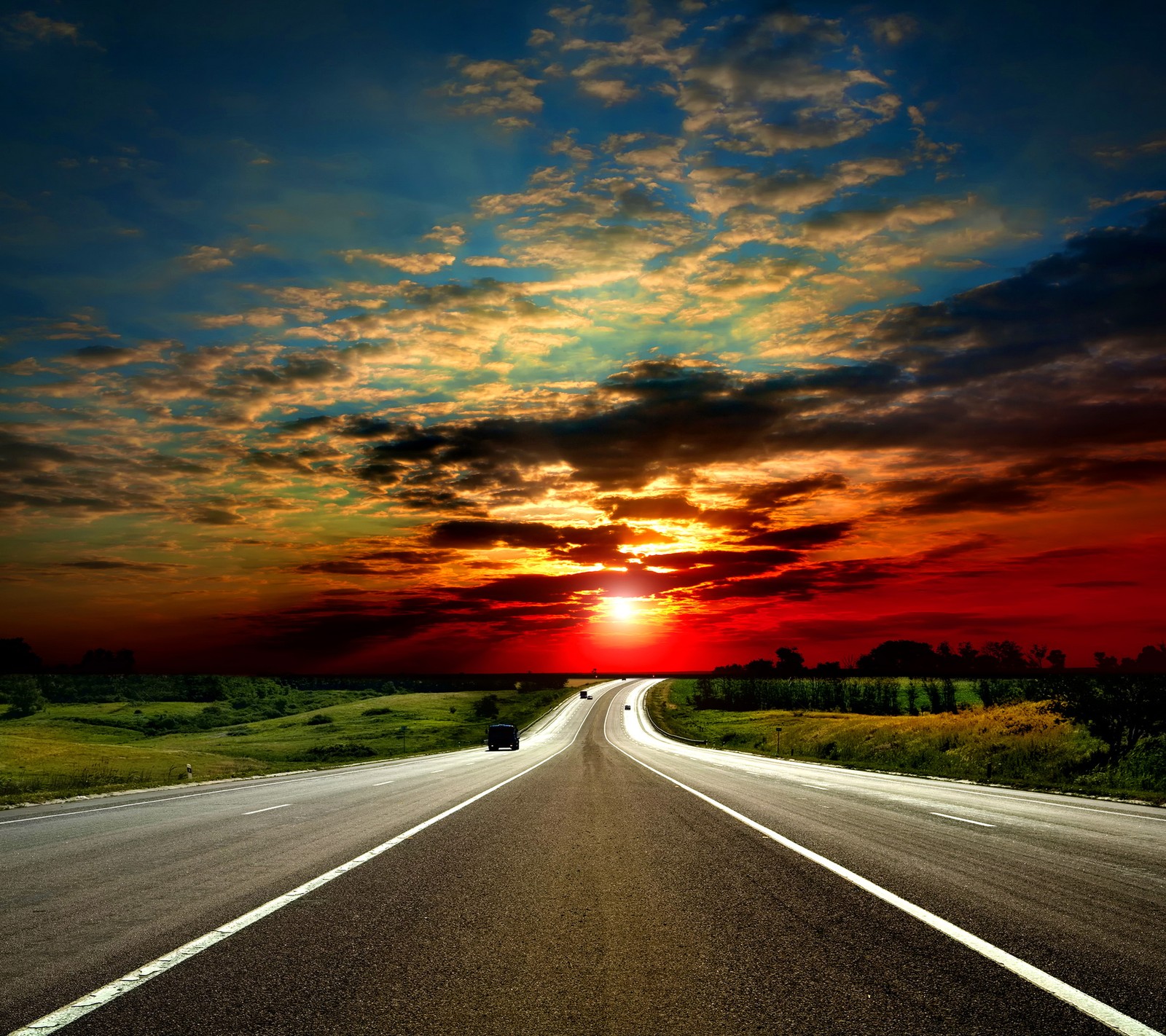 Lade schöner sonnenuntergang, autobahn, straße Hintergrund herunter