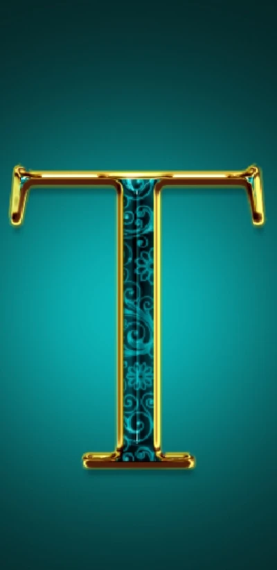 Decorative Golden Letter T on a Green Background