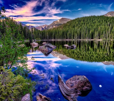 Reflexões vibrantes da natureza em uma paisagem serena