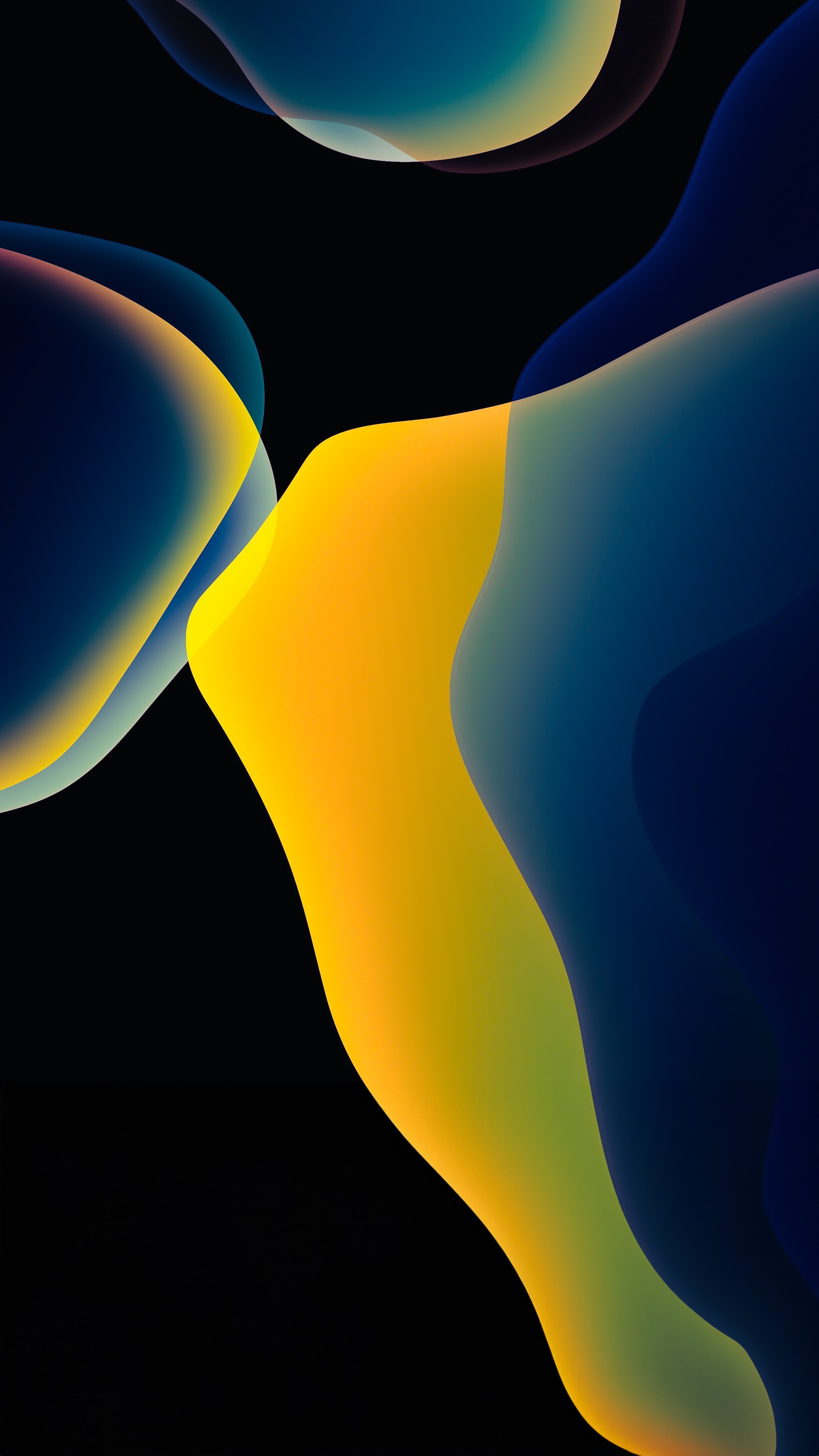 Art abstrait d'un tourbillon de liquide jaune et bleu sur un fond noir (atmosphère, azur, orange, art, ligne)