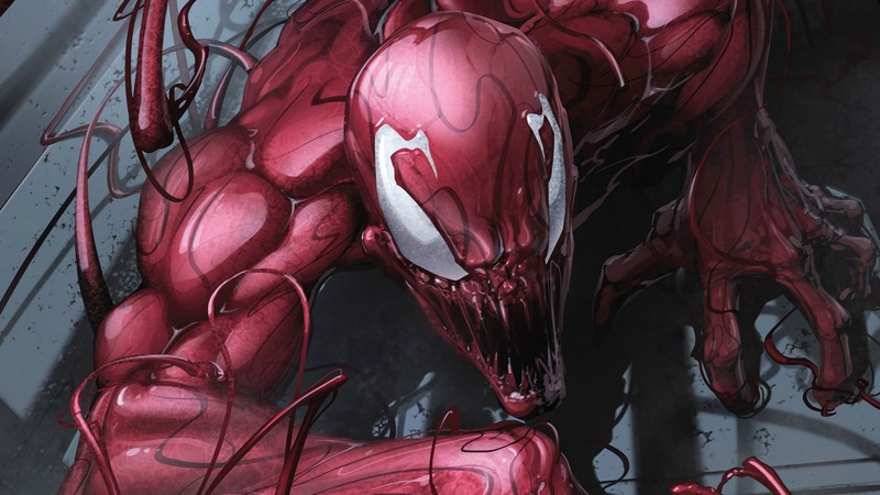 Человек-паук в красном костюме с красной маской человека-паука (carnage, marvel comics, комиксы)